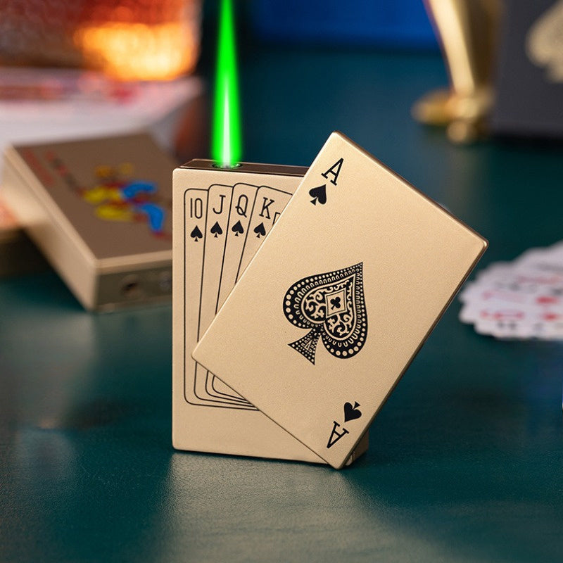 LEDLit Windproof PokerShaped Metal Lighter ButaneFree Black Zinc Alloy