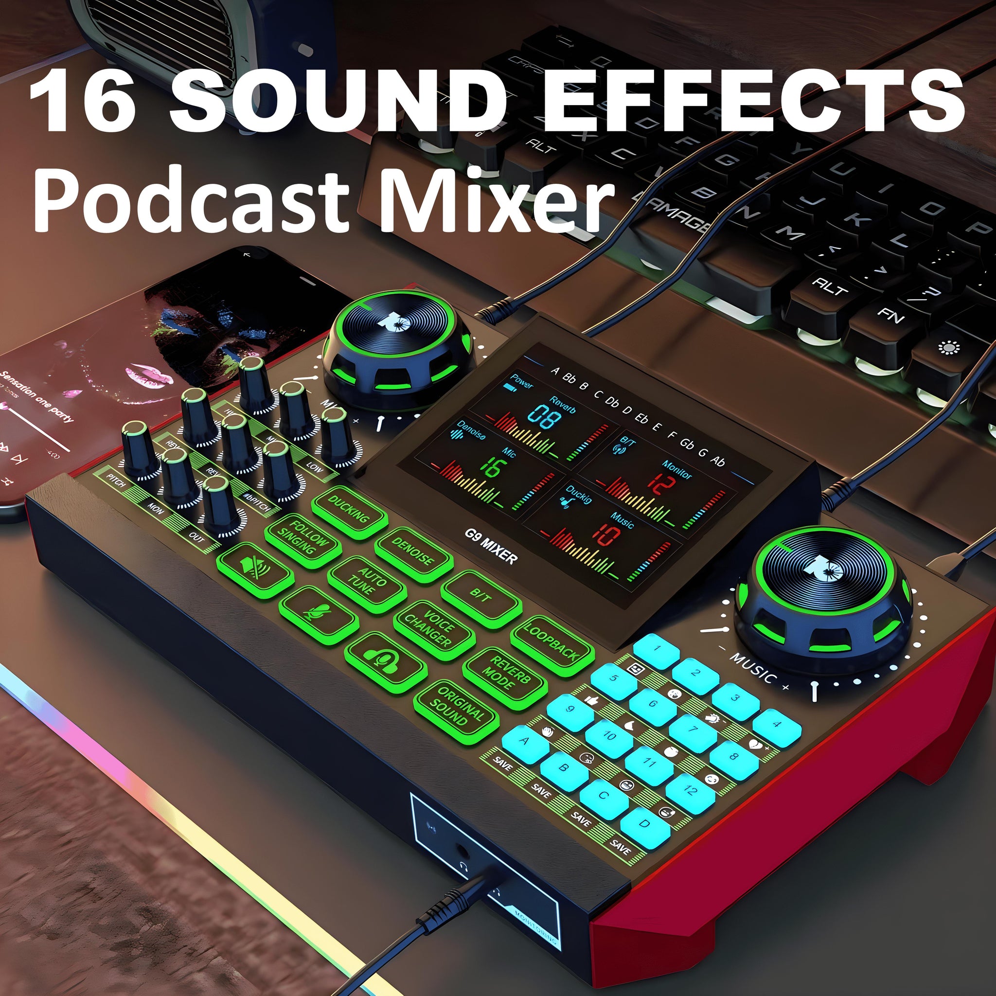 Professional DJ Mixing Station Controller  Studio Recording Equipment with Dynamic Condenser Wireless Microphone and Power Conditioner  Karaoke Machine for Podcast Influencer KOL Singing Gaming