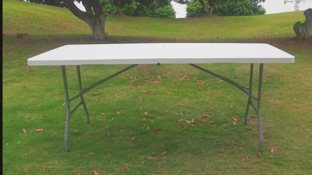4ft6ft Plastic folding Table Portable Dining Table Indoor Outdoor with Carrying Handle Locks  White