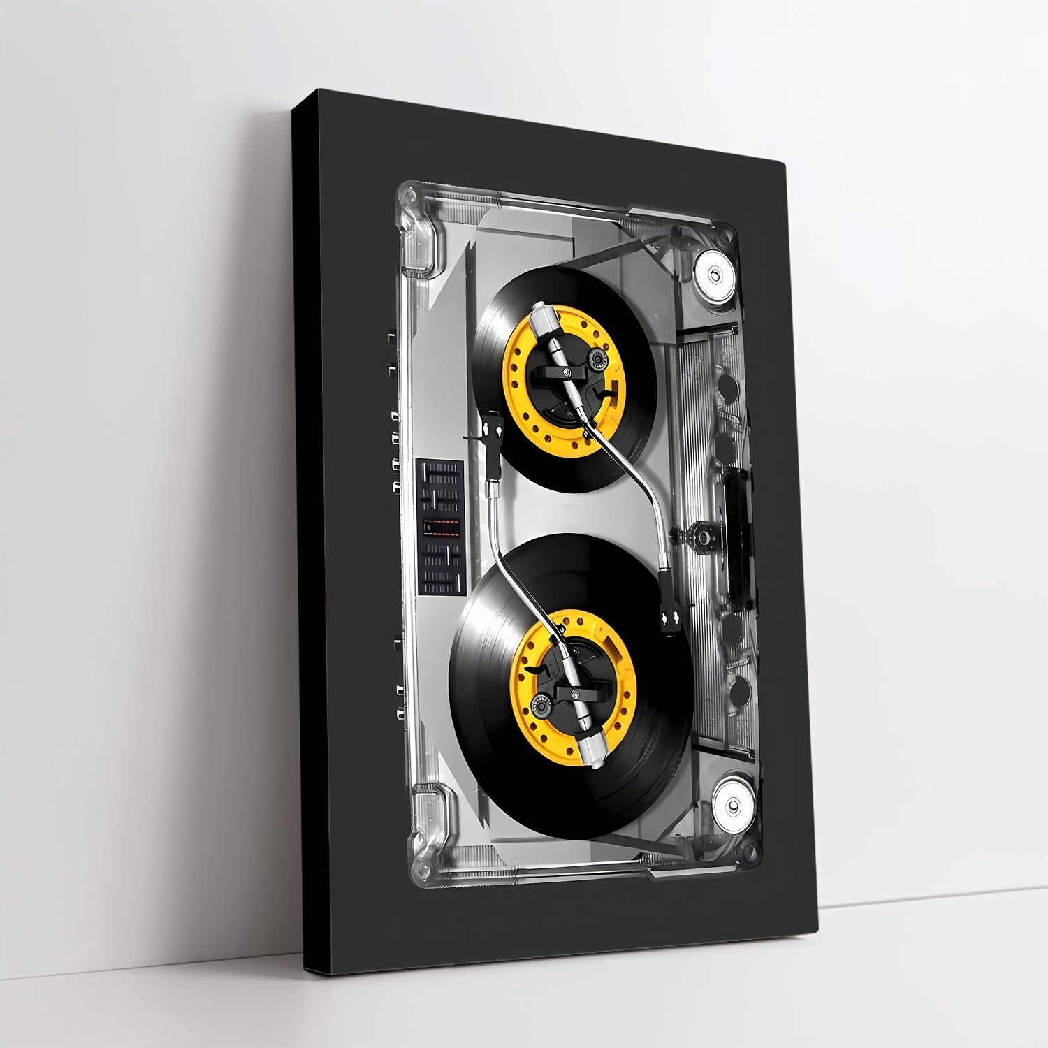 DJ TurntableThemed Framed Canvas Wall Art  Cassette Music Motif