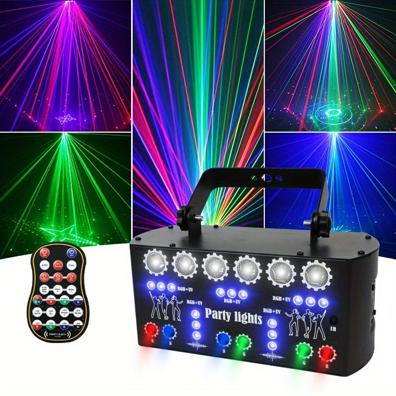 1pc DJ Disco Lights Party Lazer 27 Lens Super Flashing Light With Remote RGB Ambient Lighting DMX512 Rave Light Karaoke Dance Light For Nightclub Bars Home Parties Wedding Halloween Decorations Xsma New Years